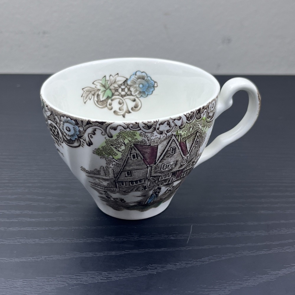 Vintage‎ Folk Art England Tea Cup Floral Interior Rim Design Bone China